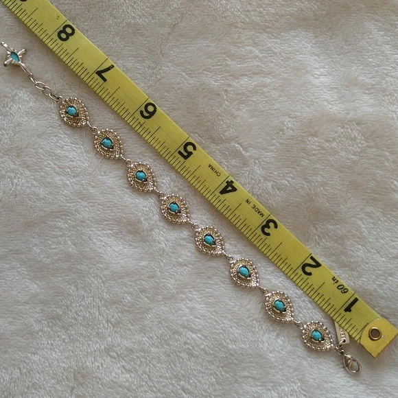 Kendra Scott Bria Bracelet Gold with Turquoise Stones Vintage Rare - Picture 10 of 10